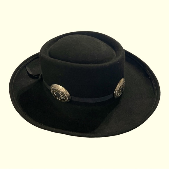 ARLIN Woman's Black Wool Oval Silver Tone Concho Western Southwest Hat - Picture 8 of 12